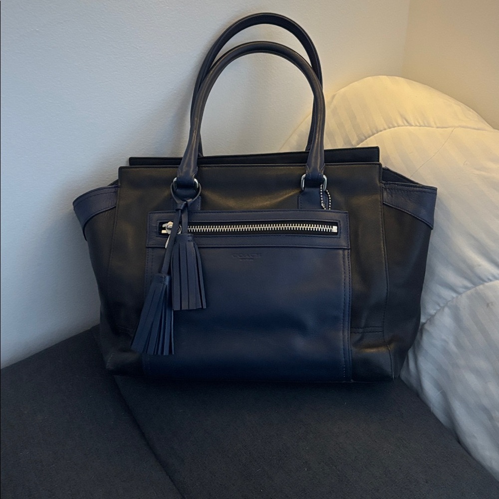 Coach Two-Tone Navy and Black Leather Shoulder Bag